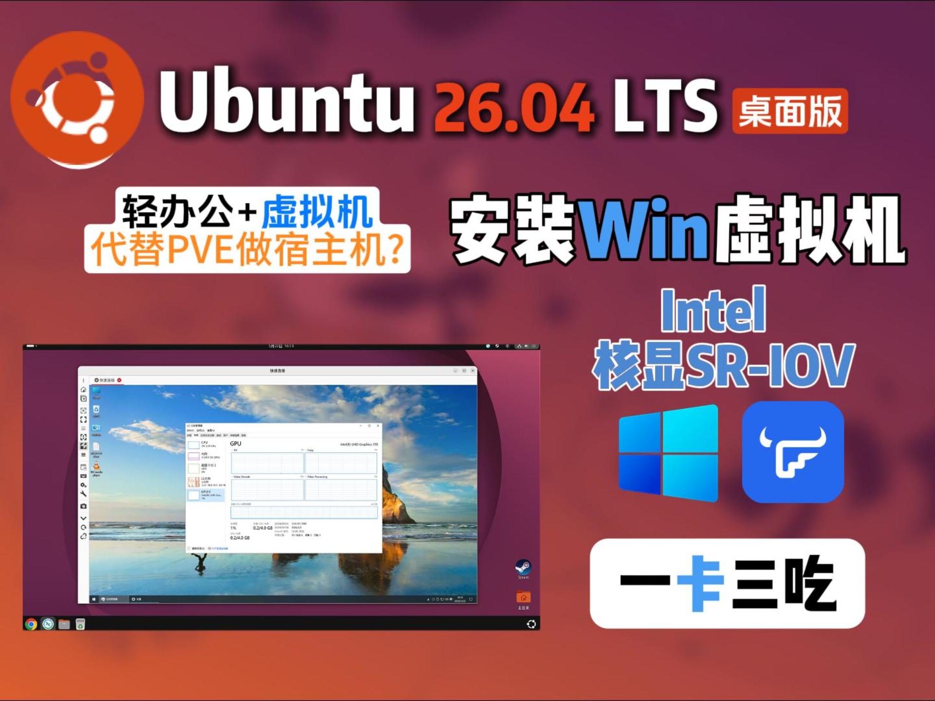 Ubuntu 26.04 LTS 安装 Windows 虚拟机！直通 SR-IOV 核显 开启硬件加速，AIO 终极形态（4）-小陈折腾日记